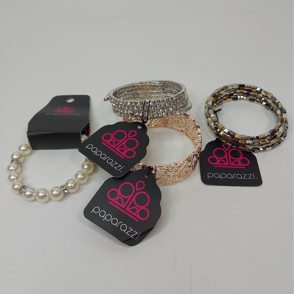 Paparazzi 4pc Fashion Jewelry Lot Bracelet Multicolor Rhinestone Cuff Faux Pearl